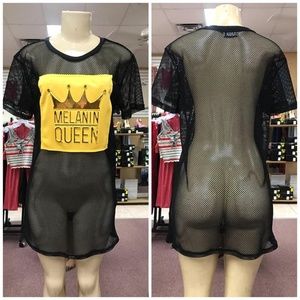 “Melanin Queen” Printed Fishnet Tunic TOP